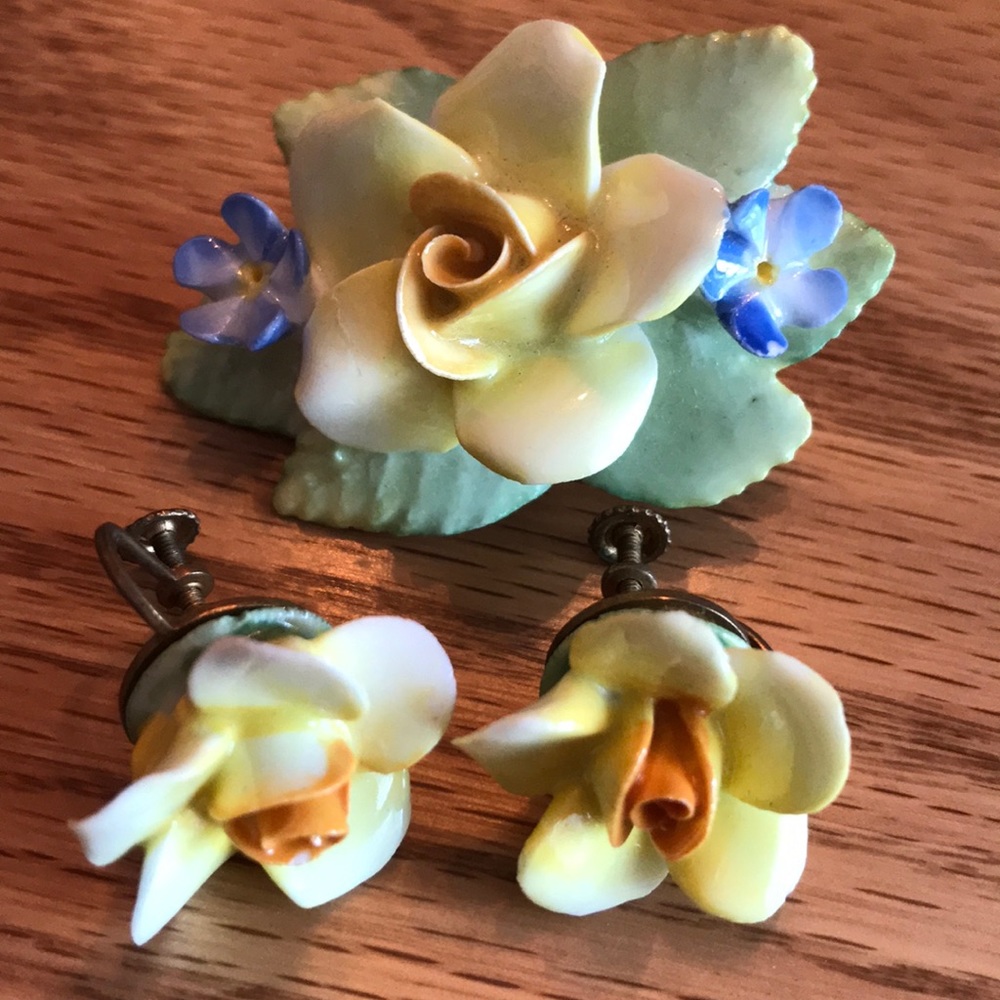 Artone Bone China Vintage Earrings & Brooch